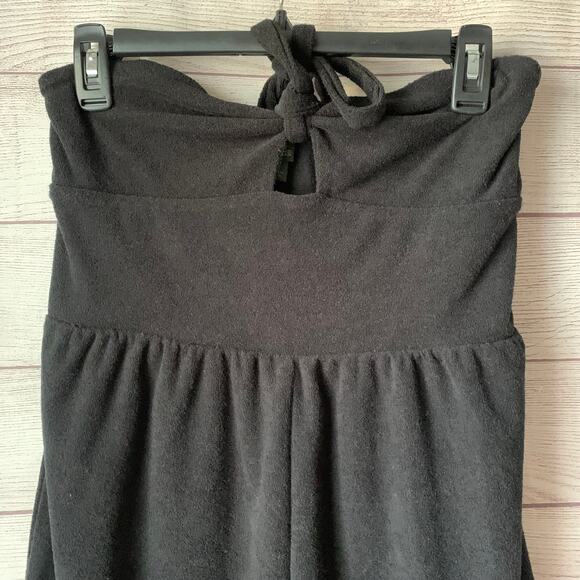 Wild Fable Black Terry Cloth Romper Short Outfit Bow Front Keyhole Halter Tie M - Picture 2 of 10